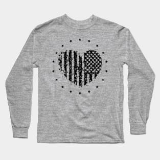 Star-Spangled Splatter: Patriotic Flag and Heart Shaped Design Long Sleeve T-Shirt